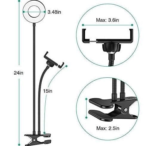 2 in 1 Led Selfie Ring Light with Phone Holder Desk Lamp Lazy Bracket Tabletop Stand Flexible