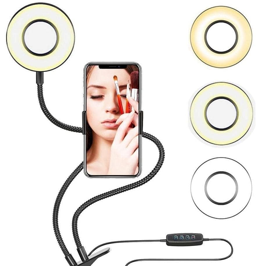 2 in 1 Led Selfie Ring Light with Phone Holder Desk Lamp Lazy Bracket Tabletop Stand Flexible