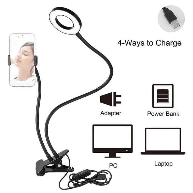 2 in 1 Led Selfie Ring Light with Phone Holder Desk Lamp Lazy Bracket Tabletop Stand Flexible