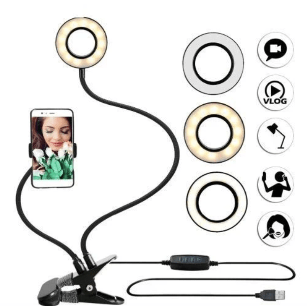 2 in 1 Led Selfie Ring Light with Phone Holder Desk Lamp Lazy Bracket Tabletop Stand Flexible