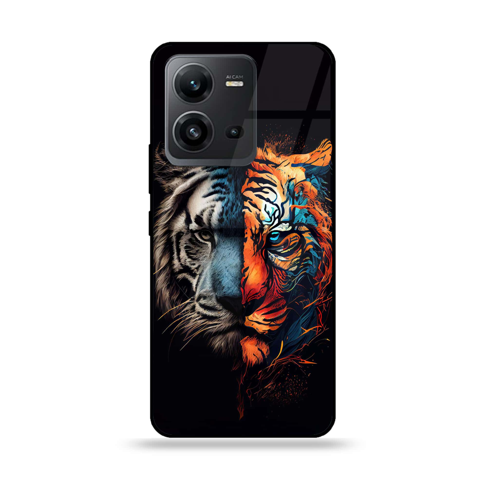 Vivo V25 5G - Tiger 2.0 Series - Premium Printed Glass soft Bumper shock Proof Case