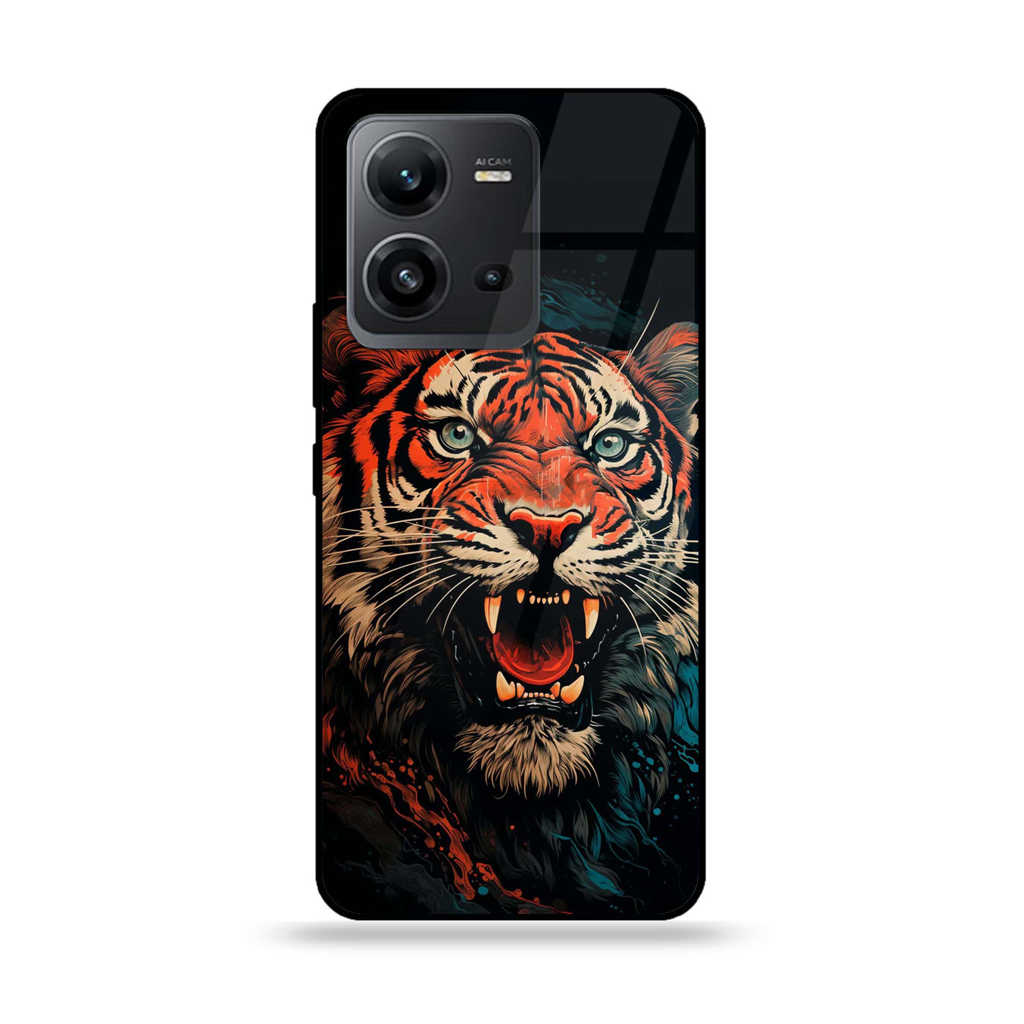 Vivo V25 5G - Tiger 2.0 Series - Premium Printed Glass soft Bumper shock Proof Case