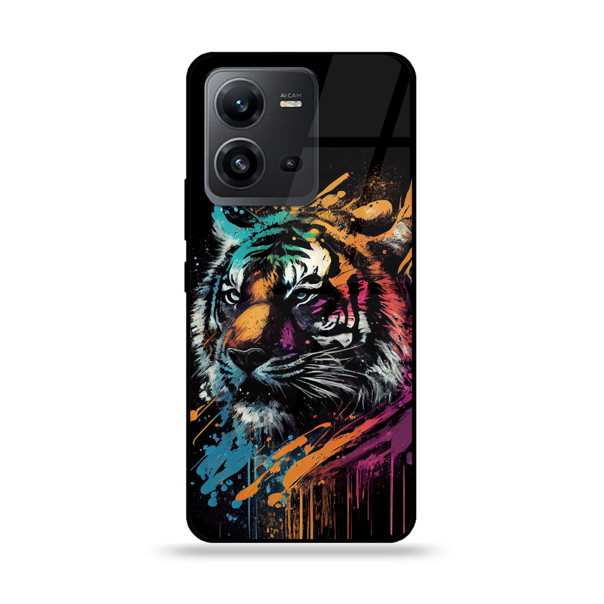 Vivo V25 5G - Tiger 2.0 Series - Premium Printed Glass soft Bumper shock Proof Case