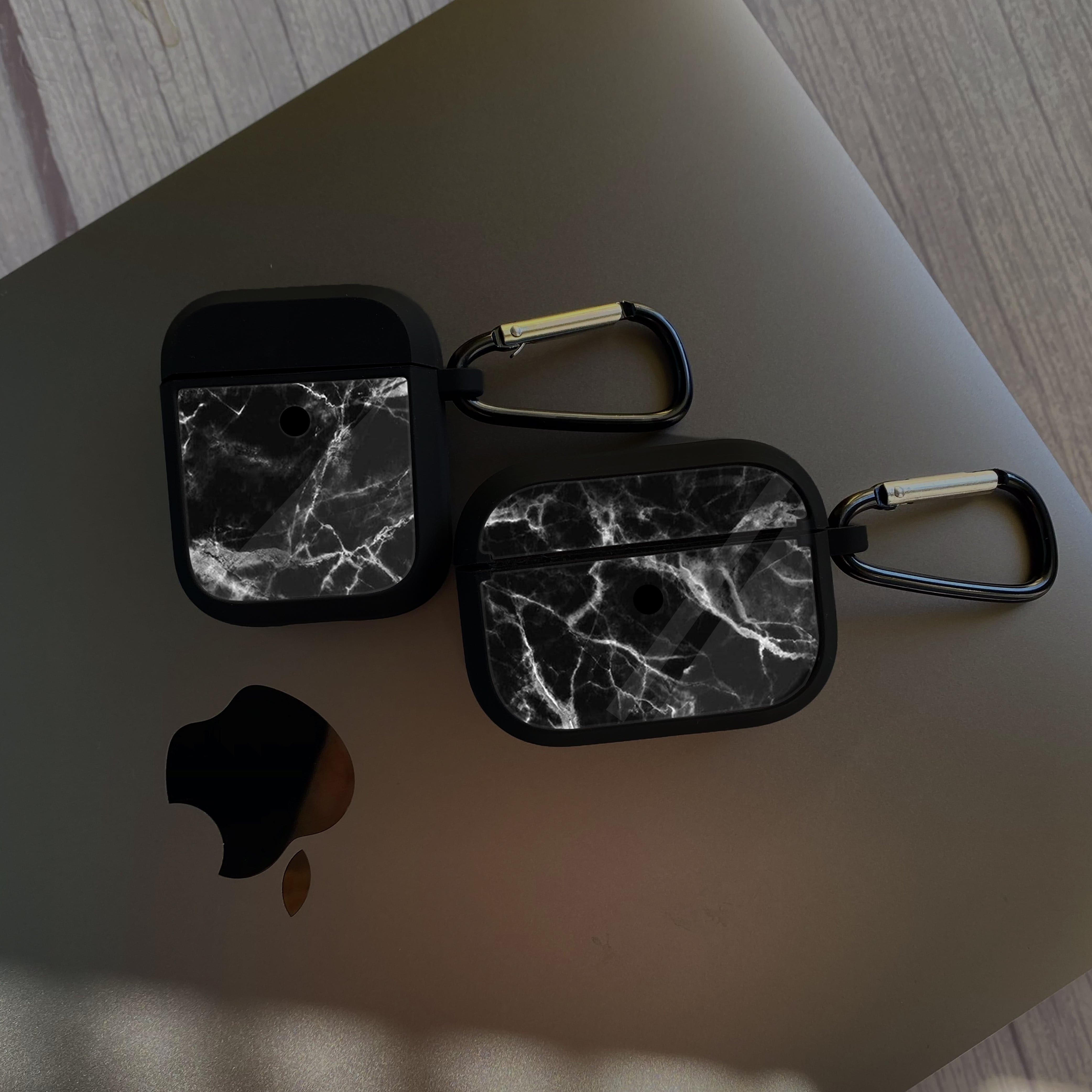 Apple Airpods Pro Case - Black Marble Series 04 - Premium Print with holding clip