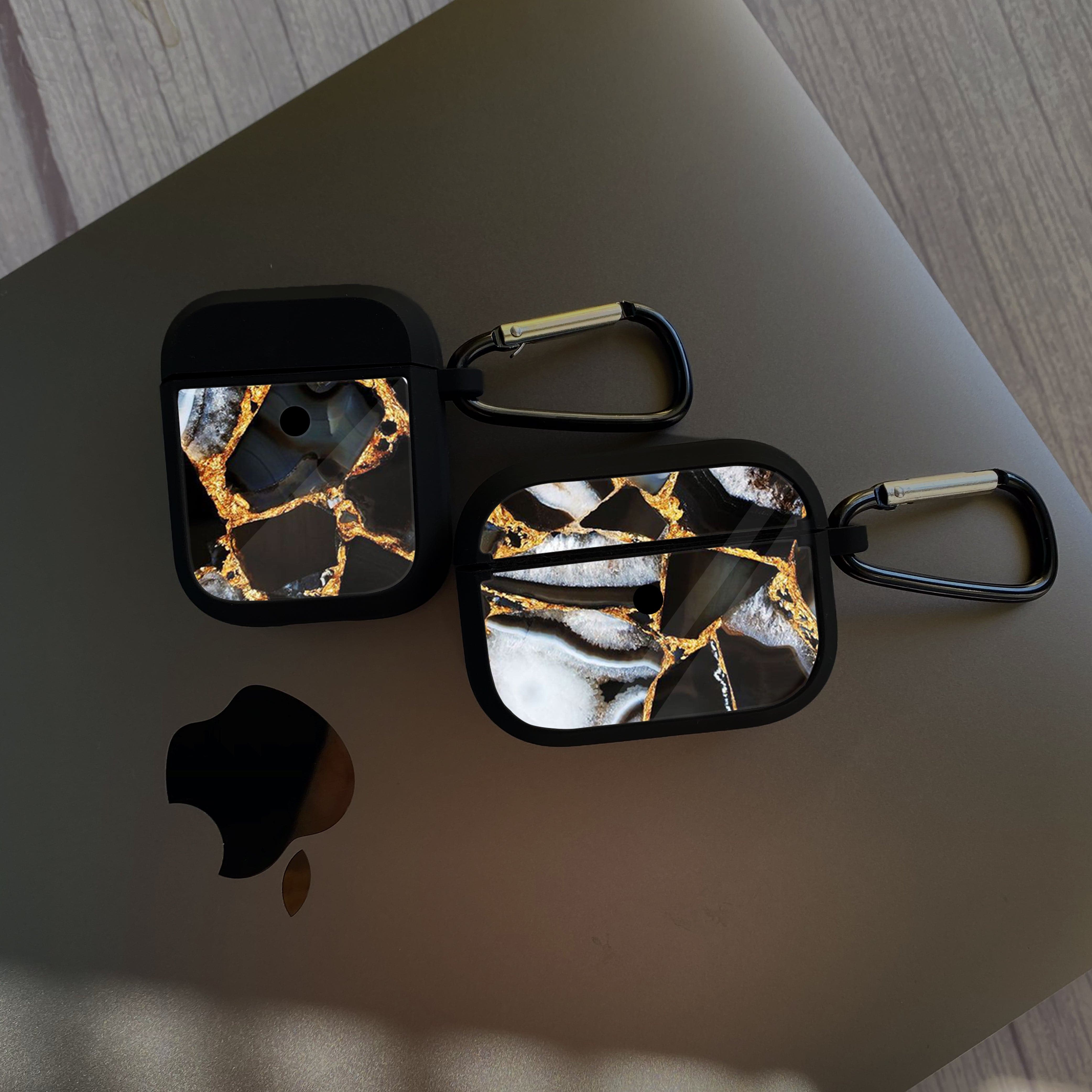 Apple Airpods Pro Case - Black Marble Series 05 - Premium Print with holding clip