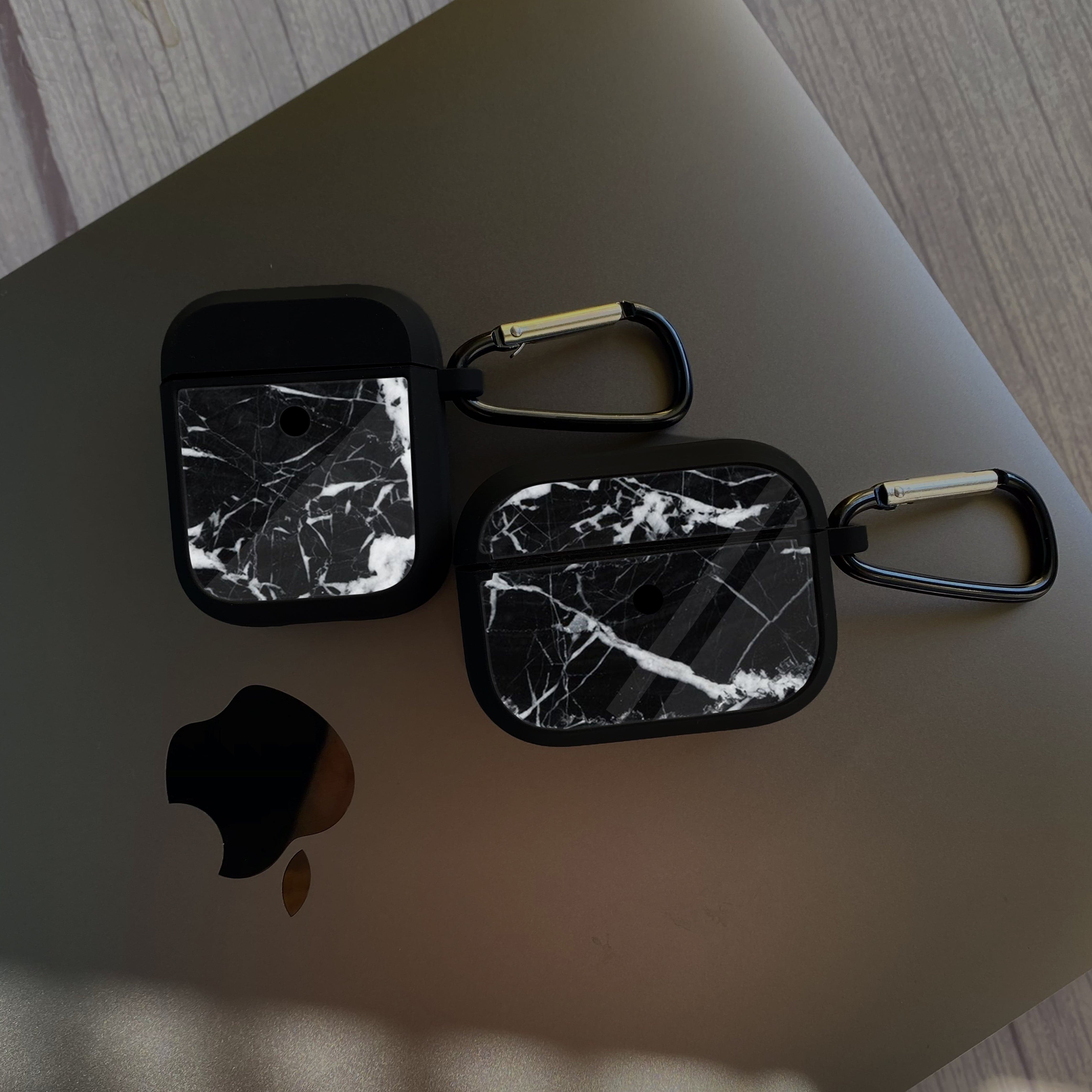 Apple Airpods Pro Case - Black Marble Series 06 - Premium Print with holding clip